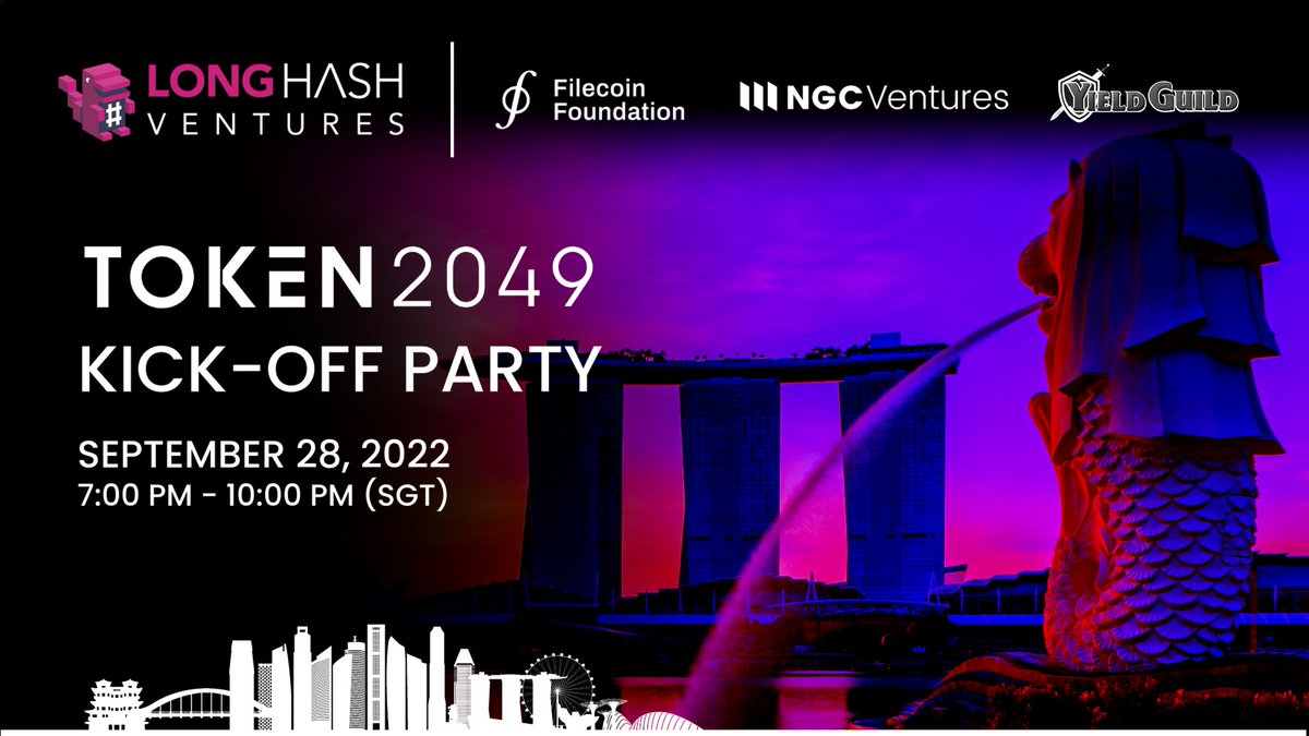 LongHashVC's tweet photo. 1/2 Are you ready for @token2049 next month???

Well, we are!

@LongHashVC, in partnership with @NGC_Ventures, @FilFoundation, and @YieldGuild, are hosting a networking party on 28 Sept!

Be there or be square!

Registration link in the next tweet! 👇 https://t.co/acuf0BEWlv