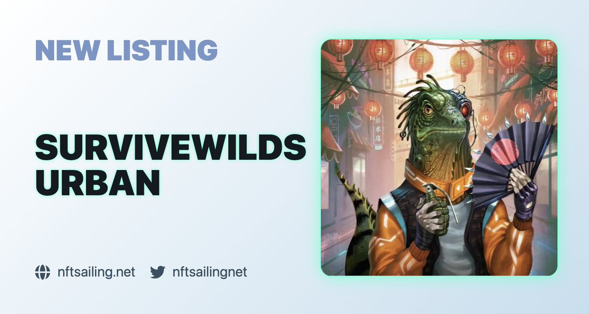nftsailingnet's tweet photo. New listing: Survivewilds Urban

➡️ https://t.co/nb9iBn36YH

Survivewilds Urban is an art collection of 10000 handcrafted NFTs on Ethereum. Free mint.

Public mint on September 15th.

@Survivewilds #Ethereum #EthereumNFT #NFT #NFTdrop https://t.co/Qtjars69ej