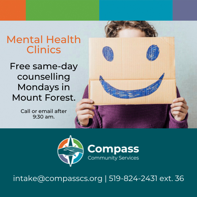 Free, virtual sessions available Mondays from 9:30 am-3:30 pm in #MountForest for kids, teenagers, adults, seniors, couples, and families. Contact Intake starting at 9:00 am.
📞519-824-2431 ext. 36
💻intake@compasscs.org
