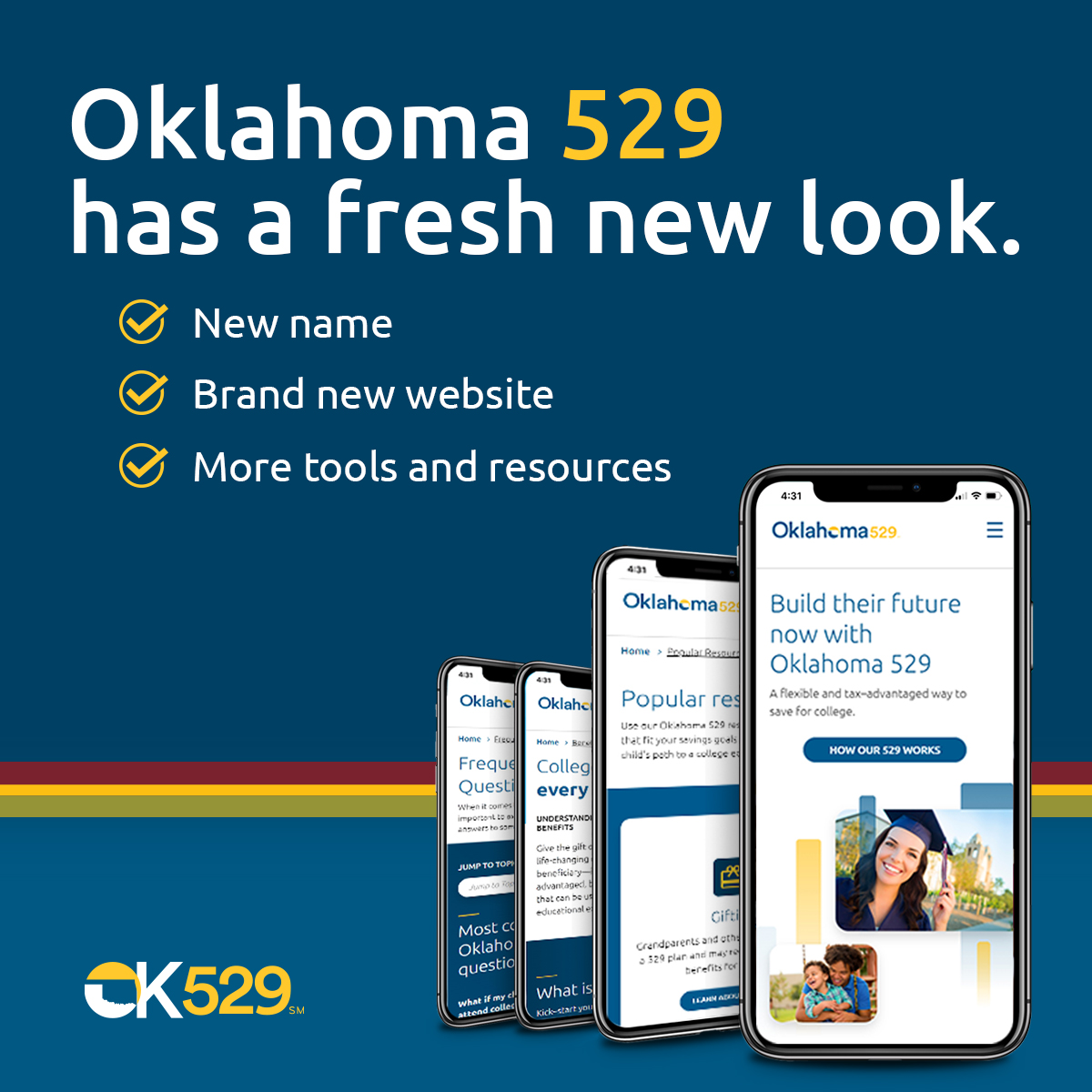 Oklahoma529's tweet photo. We’re excited to unveil our new brand and website! While we were previously known as the Oklahoma 529 College Savings Plan, we now go by Oklahoma 529. 

Learn more:  https://t.co/vjrpmhJpda https://t.co/hi8FWMexK0