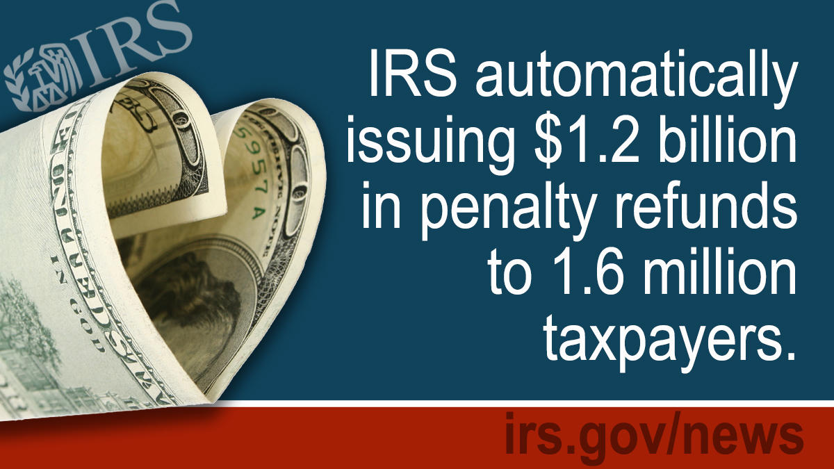 IRStaxpros's tweet photo. Nearly 1.6 million taxpayers will automatically receive more than $1.2 billion in penalty relief from the #IRS. Learn more about this #COVID19 relief at: https://t.co/yLpBqQMUlQ https://t.co/p50GWgbnmD