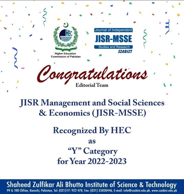 SZABISTKarachi's tweet image. 𝗖𝗼𝗻𝗴𝗿𝗮𝘁𝘂𝗹𝗮𝘁𝗶𝗼𝗻𝘀 𝗦𝗭𝗔𝗕𝗜𝗦𝗧 𝗖𝗼𝗺𝗺𝘂𝗻𝗶𝘁𝘆, 
JISR-MSSE is once again recognized as Y category Journal by Higher Education Commission for the year 2022-23. #SZABIST #JISR #MSSE #DiscoverYourself