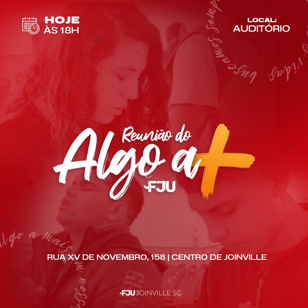 fjuscjoinville's tweet photo. São muitas as turbulências, eu sei! Mas o Senhor Jesus nunca se ausentou, Ele quer te ajudar.

➡️ Participe do Algo A Mais
📌 Hoje, às 18h
📍 Rua XV de Novembro, 158 - Centro de Joinville 
.
.
.
#FJUJoinvilleSC #FJUSantaCatarina #VemPraFJU https://t.co/xXpwHJy428