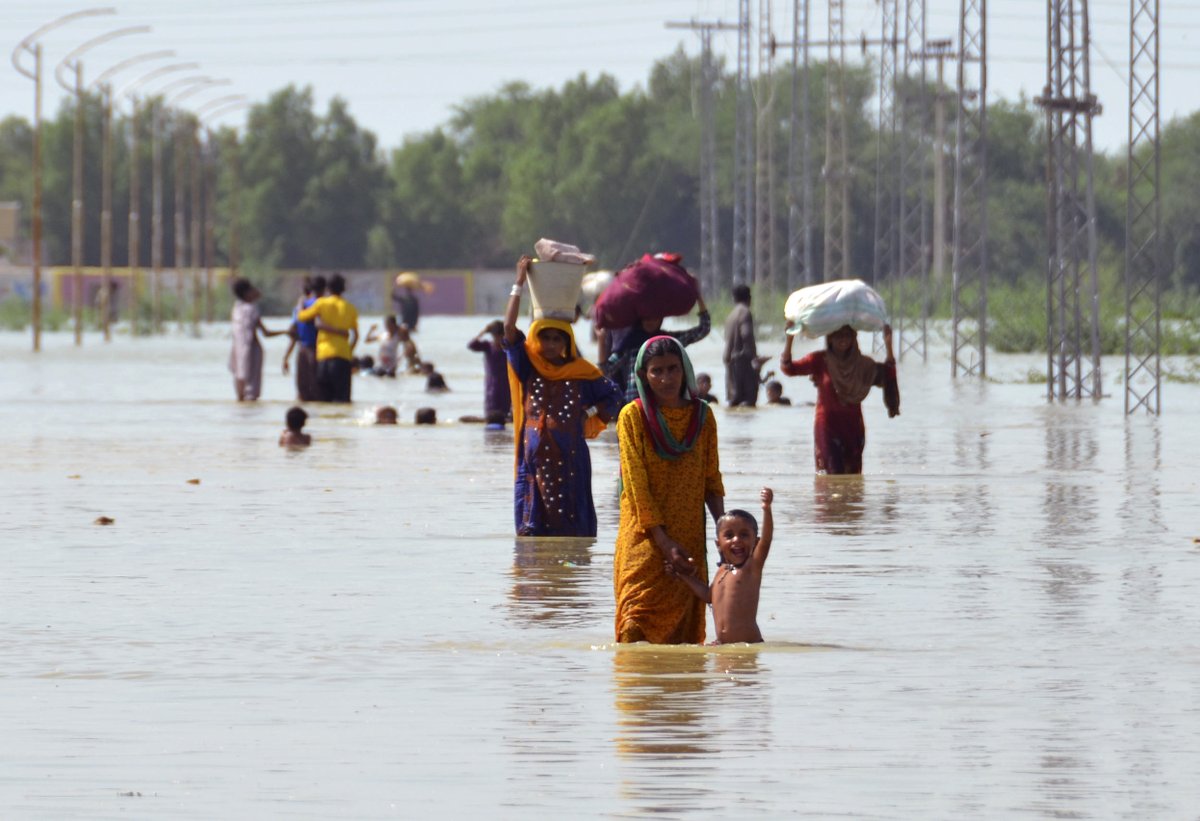 ajplus's tweet photo. Record monsoon rains and floods in Pakistan have killed 1,000+ people, including hundreds of children.

Pakistan produces less than 1% of CO2 emissions but is highly vulnerable to climate crisis events.

Officials say a third of Pakistan is underwater: "It's all one big ocean." https://t.co/aboeRGs6Hq