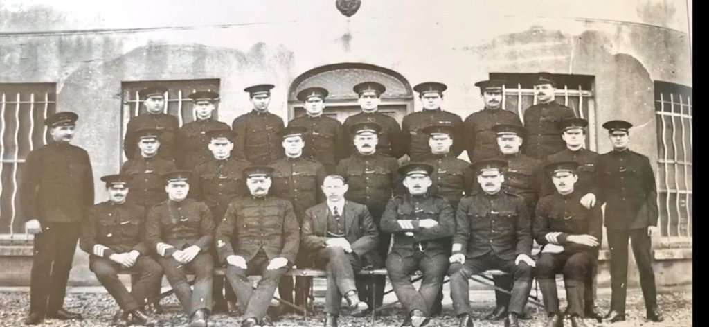 By August 1922 the Royal Irish Constabulary officially ceased to exist being replaced by An Garda Siochana. Pictured below are the RIC garrison at Enniscorthy town in 1920 during the War of Independence. The towns barracks was handed over in March 1922 to the local IRA.
