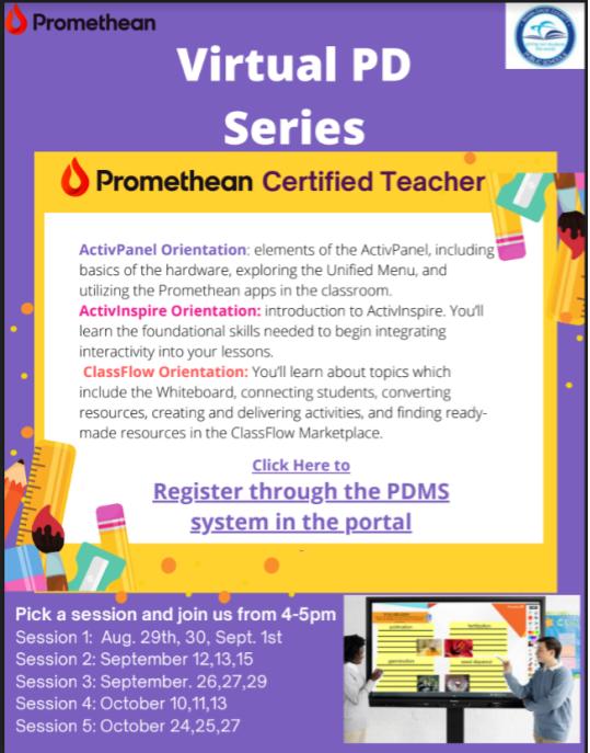 Good Morning <a href="/MDCPS/">Miami-Dade Schools</a> - This week, my team and I are beginning the "Promethean Certified Teacher" series! Pick a week to join us, earn Master Plan Points AND receive a badge for your new knowledge! See flyer below, and link in bio! @LearnPromethean <a href="/Promethean/">Promethean</a>