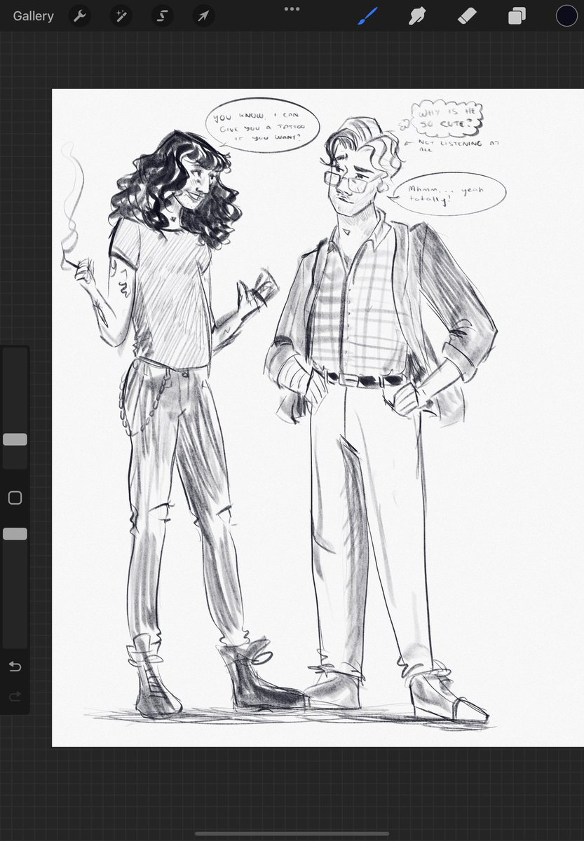 typical_toad's tweet photo. Just a pair of idiots who are rotting my brain. Adult Steve wears glasses, I will fight you on it if you try to deny ๐ช๐ช #steddie #steddiefanart #steveharringtoninglasses #twoidiotsinlove #StrangerThingsfanart #StrangerThings https://t.co/k02zyBFa8Z