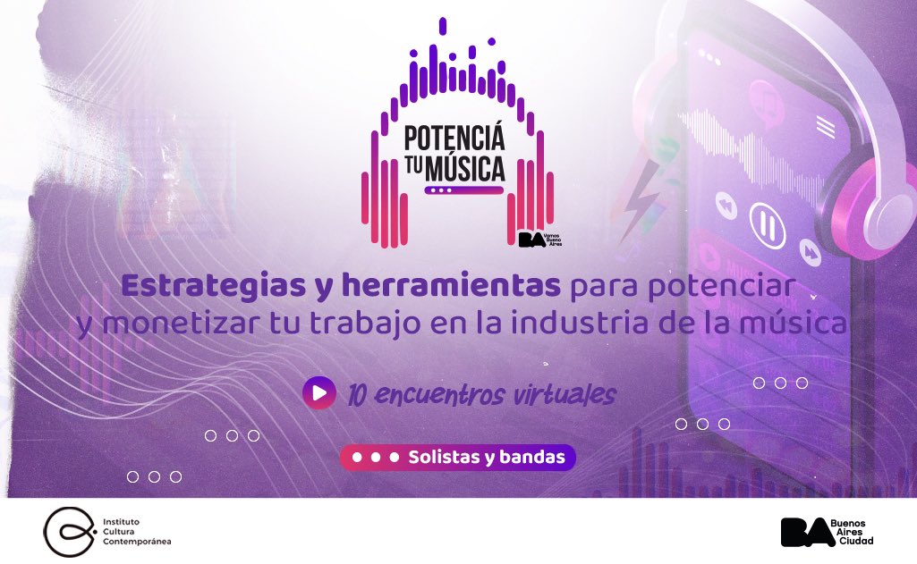 📣Llegó #PotenciáTuMúsica🎶, un ciclo 💯% virtual destinado a jóvenes de todo el país que tengan una banda o proyecto musical y quieran continuar profesionalizándose.

❗Requisitos:
Tener entre 16 y 35 años

Para saber más e inscribirte: bit.ly/3TirIIh