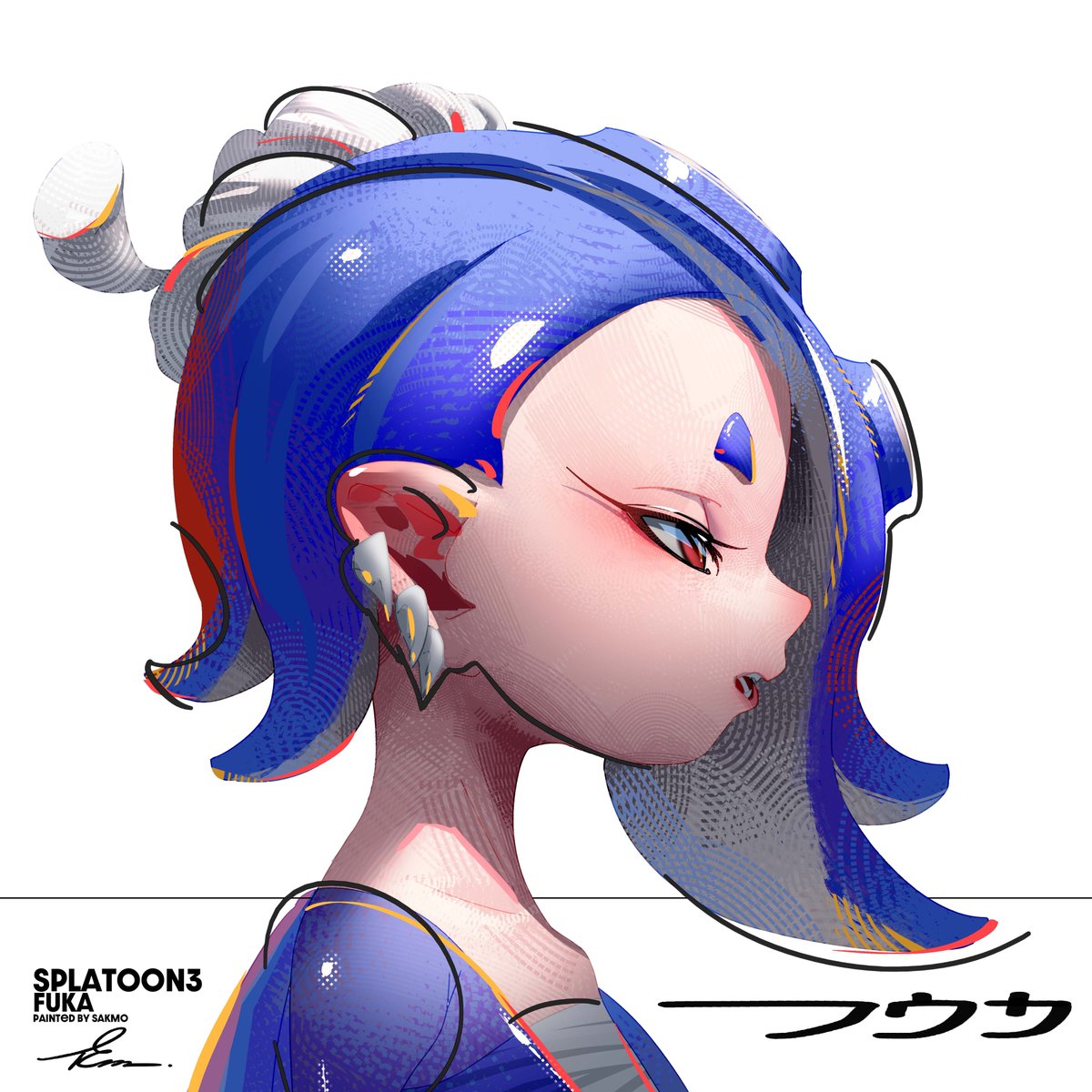 1girl solo tentacle hair blue hair jewelry earrings suction cups  illustration images