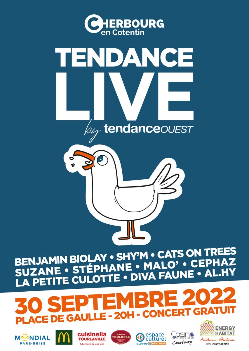 🔴Nous avons dévoilé ce matin la programmation du #TendanceLive by <a href="/tendanceouest/">Tendance Ouest</a> de #Cherbourg : présence exceptionnelle de Benjamin Biolay, <a href="/shymofficiel/">Shy'm</a> <a href="/Catsontrees/">Cats On Trees</a> @Suzanemusique <a href="/cephazofficiel/">Céphaz</a> <a href="/alhypheurite/">Al.Hy</a> <a href="/Diva_Faune/">Diva Faune</a> <a href="/OfficialMALO/">MALO'</a> <a href="/music_stephane/">Stéphane music officiel</a> et La Petite Culotte 🔥