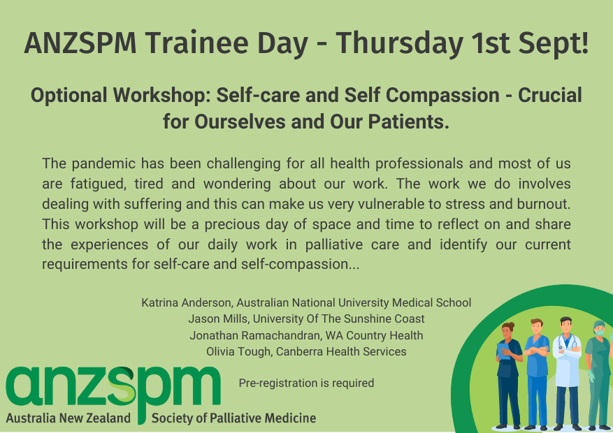 ANZSPM's tweet photo. It's not too late to register for the 2022 ANZSPM Trainee Day! This Thursday 1st September 8am - 5pm. Virtual &amp; Hybrid tickets available. Register here: https://t.co/CDswnPCtgI 

#palliativecare #traineedoctor #traineeday #anzspm2022 #palliativemedicine #medicalconference https://t.co/CqeUtalRHx
