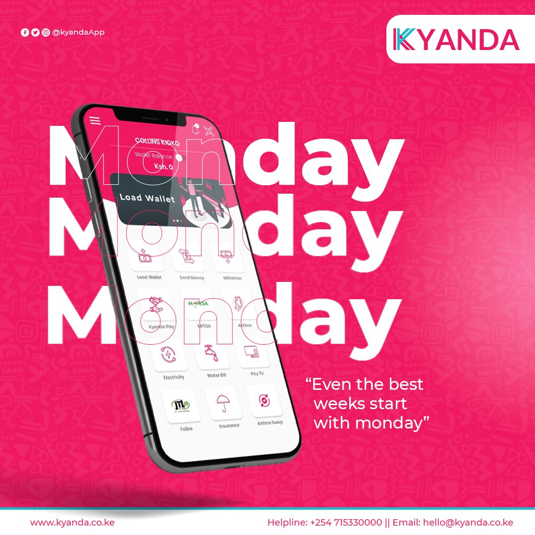 KyandaApp's tweet photo. Even the best weeks start on Monday. Happy new week.
https://t.co/XTKstCOfmf
................
Safaricom Johnson Sakaja Oparanya Seth https://t.co/zcmMtZ0JYP