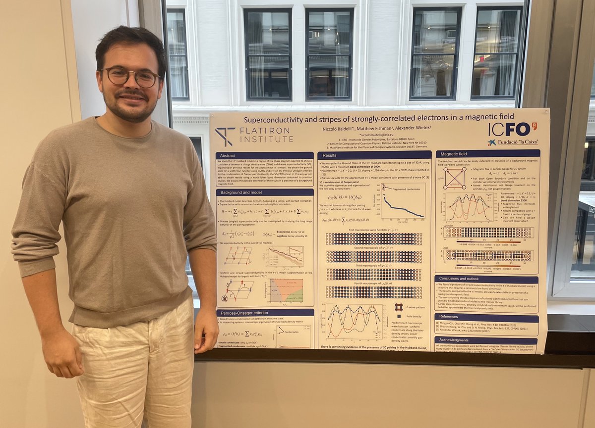 Two weeks ago I finished my internship at @FlatironCCQ working on the superconducting properties of the t-t’ Hubbard model using @ITensorLib. A great experience in a great place, where I got to meet brilliant researchers and make a lot of friends. Hope to be back soon!