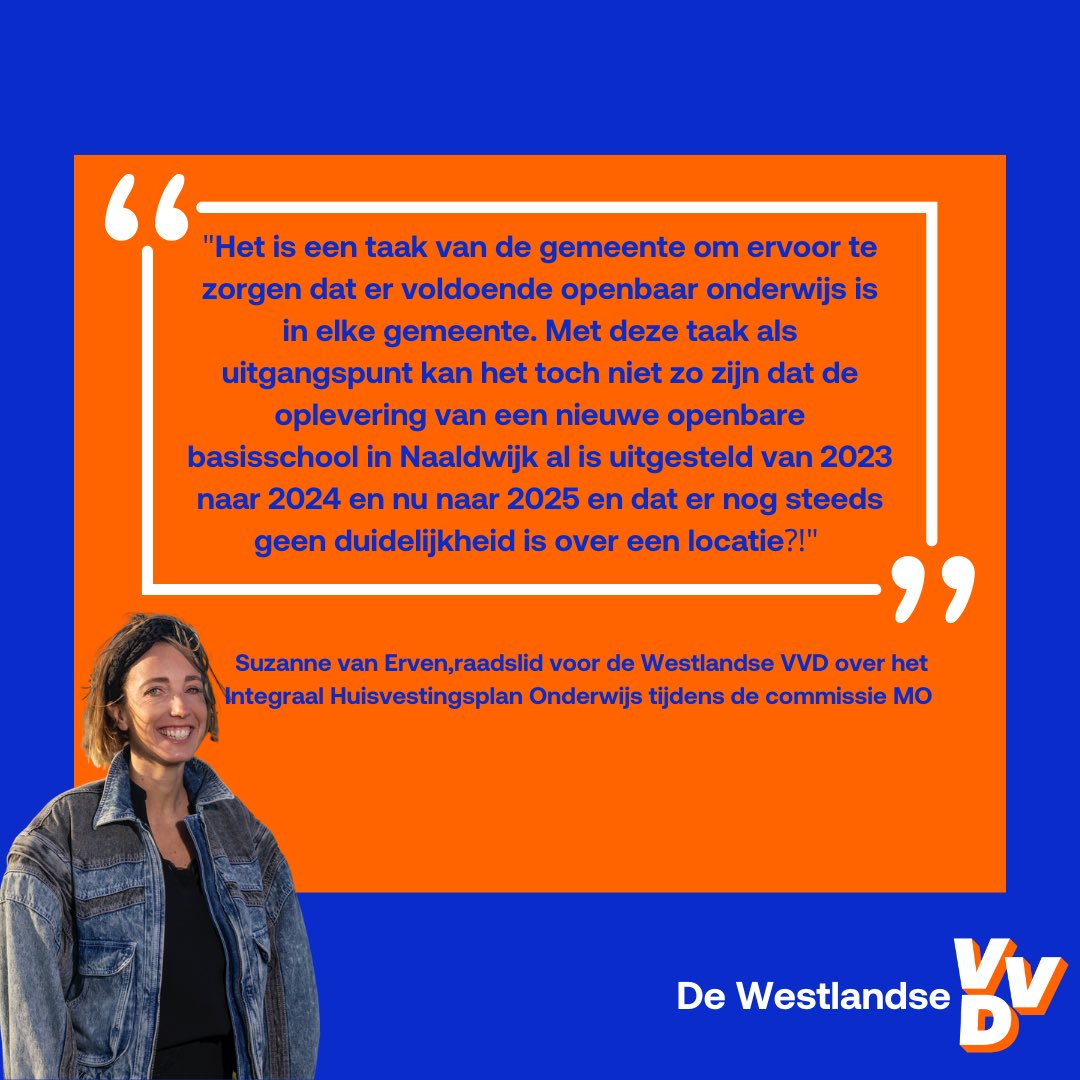 Ook staat het Integraal Huisvestingsplan Onderwijs op de agenda. Hier zal de Westlandse VVD aandacht vragen voor de openbare basisschool in Naaldwijk #wldebat