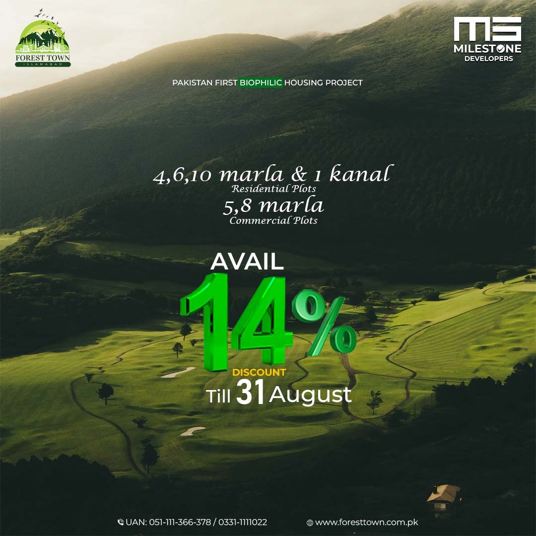 foresttownisb's tweet photo. Avail the Opportunity to get 14% Discount
2 Days left To Book Your Plot with this Amazing Offer
.
.
Call us Now
UAN: 051-111-366-378 | 033-111-11-022

#Foresttown #Residential #Commercial #Islamabad #Pakistan #First #Biophilic #Housingproject #Milestone #Nature #Realestate https://t.co/eTUIMt2DzO