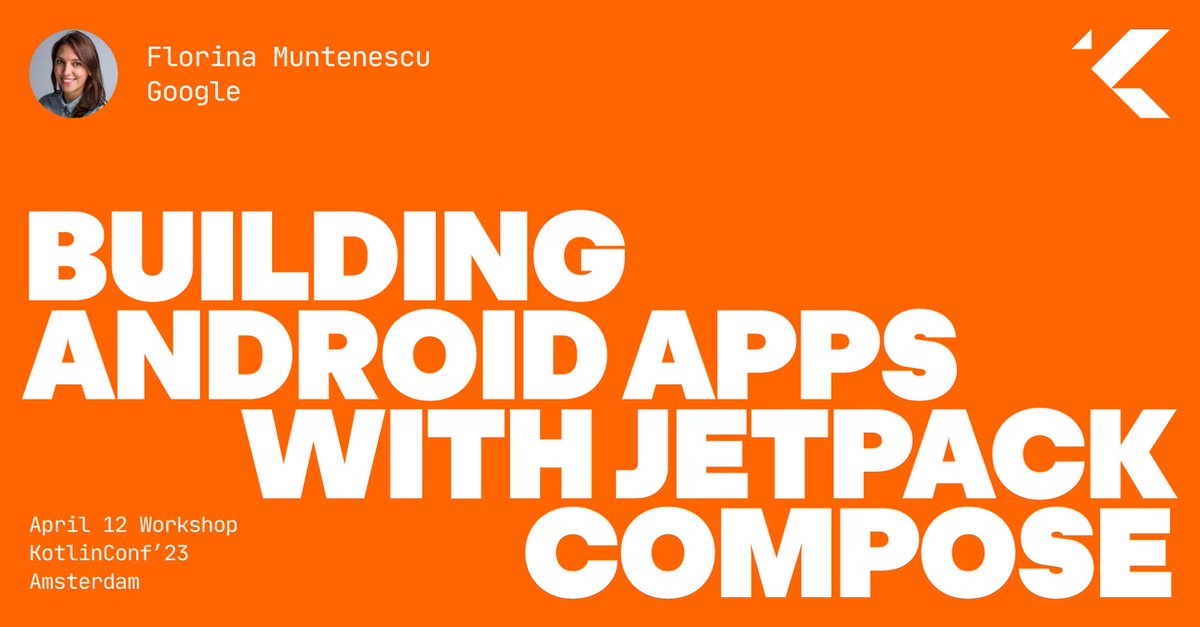 kotlinconf's tweet photo. 🔔 Don't miss a great chance to learn Android development firsthand from @FMuntenescu, Android Developer Relations Engineer at Google! Register for this KotlinConf workshop to learn how to use Jetpack Compose, Android’s modern, declarative UI toolkit. 

👉 https://t.co/qR8Zt3oRX0 https://t.co/DjKGBiVAmg