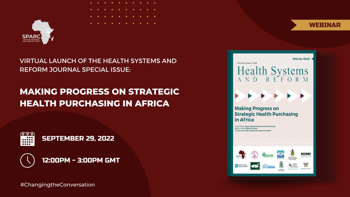 Amref_Worldwide's tweet photo. 📢We invite you to a virtual launch of the HSR special issue, “Making Progress on Strategic Health Purchasing in Africa” to be hosted by @SPARC_Africa
⏲️ 12:00 - 3.00 PM GMT
🗓️ 29 September 2022
Register for the webinar here: https://t.co/Ql1CO89pSk 
#ChangingtheConversation https://t.co/cMQeNtukrc