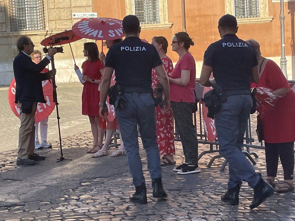 A group protesting against the bar on women from ordained ministries as cardinals meet in the Vatican. Police detain the group (presumably for not having a permit to protest). The role of women in the Church has been a prominent theme in local synod reports.