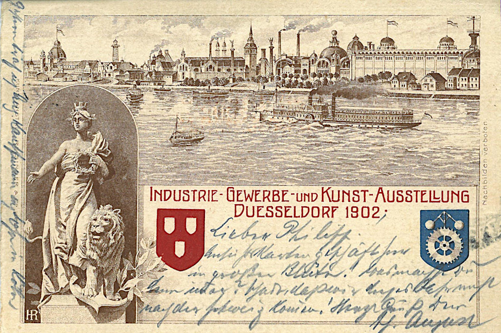 SchiffimSchloss's tweet photo. Nur noch bis zum 4. September bietet unsere kleine Themenschau "#Ansichtssachen" einen Einblick in die Geschichte früher #Ansichtskarten.
🖼️: AK, „Industrie Gewerbe- und Kunst- Ausstellung #Düsseldorf 1902“, Lithografie, Reisinger, Köln, 1902, Smlg. Schifffahrtmuseum
#Postkarte https://t.co/inZa7SeDf7