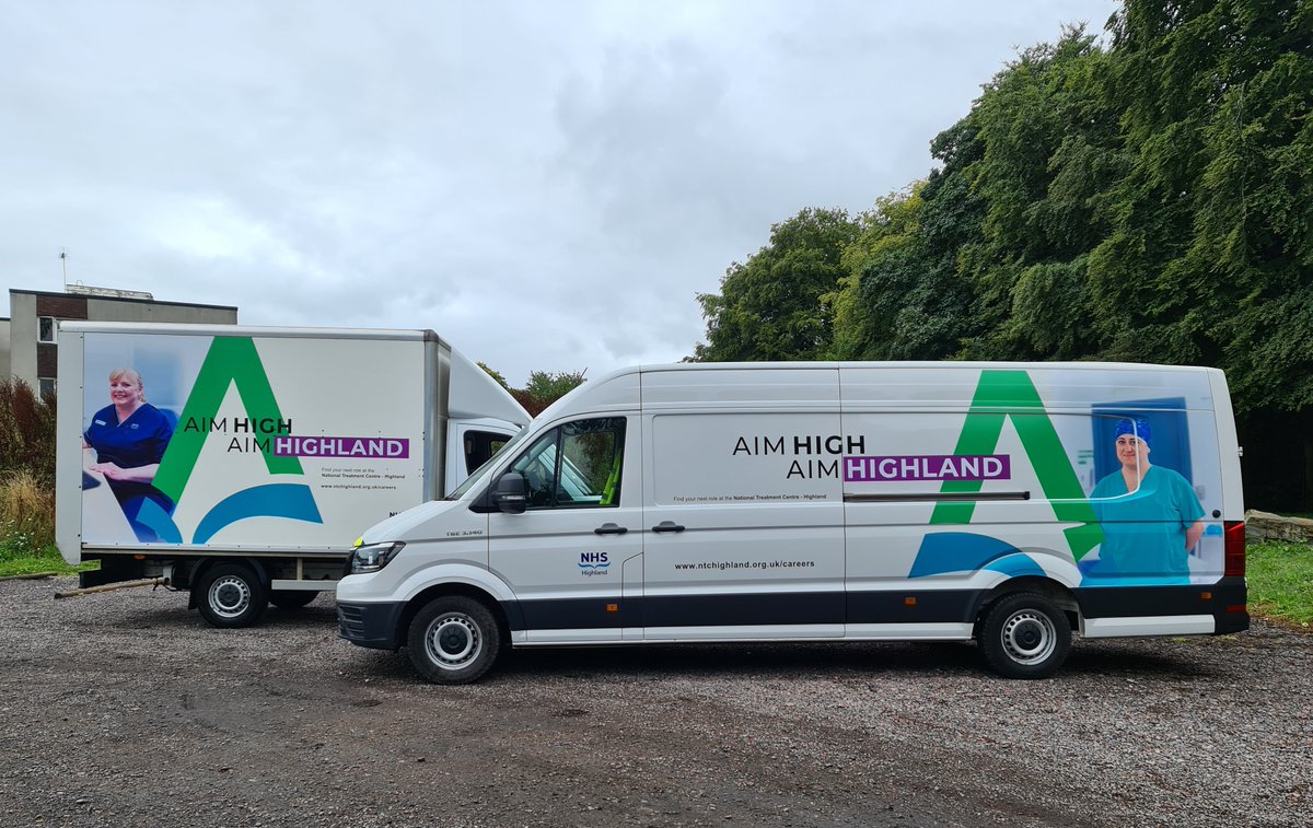 NHSHighland's tweet photo. Our newly wrapped #NTCHighland vans are joining our NHS Highland fleet this week. 

With ongoing recruitment for nursing, orthopaedic, and perioperative roles, find out more and apply now at https://t.co/08jwTjCbID 

#AimHighland https://t.co/fOHddYaInG