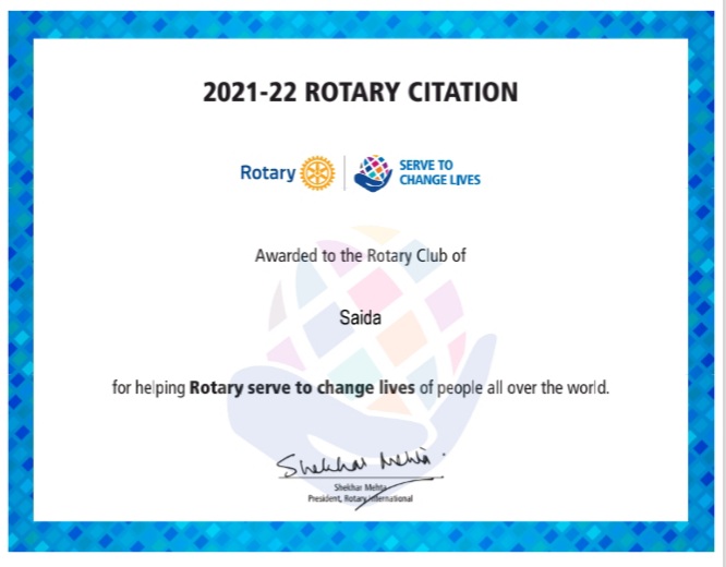 rotaryclubsaida's tweet photo. 2021-2022 Rotary Citation was awarded to Rotary Club of Saida for helping Rotary Serve to Change Lives of people all over the world.

@rotarydistrict2452
@rotary_district_2452
@rotaryzone20bnewzone21 
#rotaryd2452
#rotarysaida 
#rotaryinternational https://t.co/Z1k5krfwJM