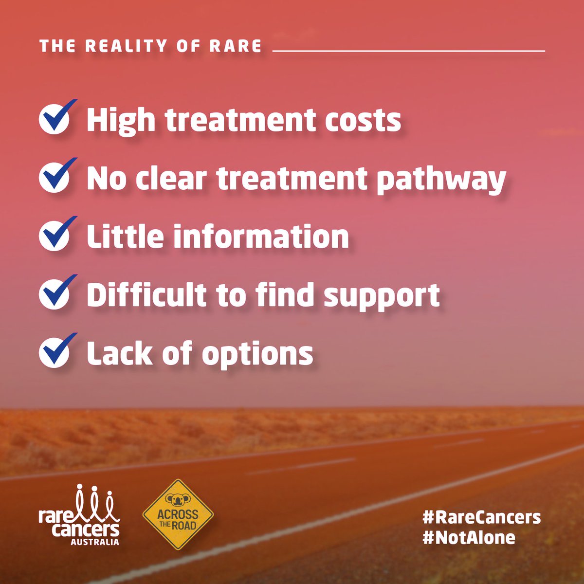 AcrossThe_Road's tweet photo. The realities of rare cancer are harsh. That's where Rare Cancers Australia can step in and help out!

Providing support along the whole journey.
Donate today at @RareCancers to help those with #RareCancers🎗: https://t.co/bIOhNKkkCH
 
#charity #donate #cancer #australia https://t.co/CdAG49hnQ5
