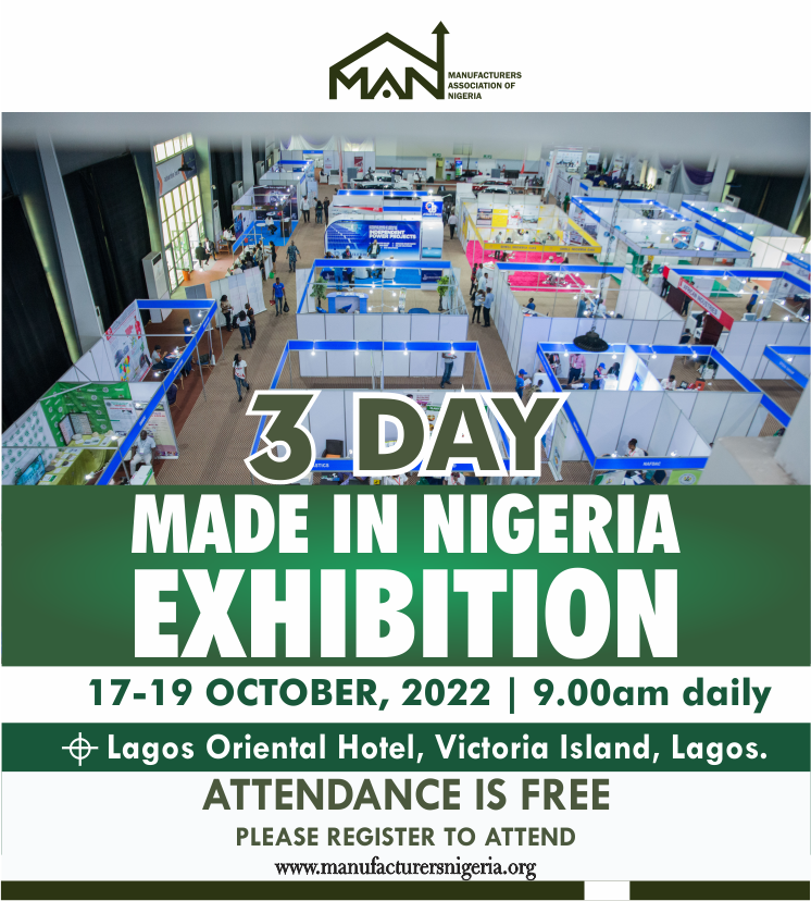 MAN_NGR's tweet photo. We hereby announce our 3 Day Made In Nigeria Exhibition #MINEX2022 holding at Lagos Oriental Hotel, Victoria Island, Lagos from Monday 17th-Wednesday 19th, 2022. Don't miss this great annual event. #patronizemadeinnigeria @MAN_NGR https://t.co/4nFLQkj1XT