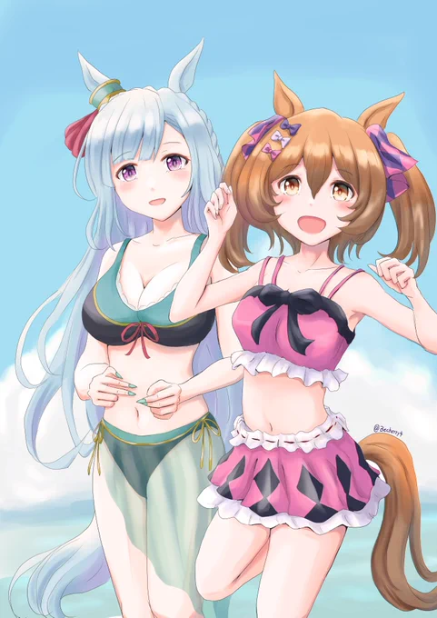 #今月描いた絵を晒そう#ウマ娘今月は夏らしく水着イラスト3枚でしたー 