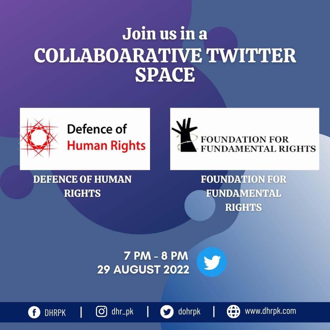 hammad_uh's tweet photo. Please join this @Twitter Space hosted by @dohrpk &amp; @FFR_PK and hear live talk by @Manzoor44481286 , @AminaMJanjua , @ImaanZHazir, @SammiBaluch , @saeeda_hameed &amp; Human Rights Defenders. Raise voice and play your role in the resolution of this burning issue.

@MJibranNasir https://t.co/rk57UsfYSy