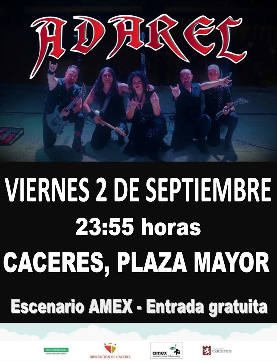 Adarel_Metal's tweet photo. Este viernes, día 2 de Septiembre, alrededor de la medianoche, en Cáceres, en la plaza mayor y Patrimonio de la Humanidad, y en el escenario Amex Extremadura. Además entrada gratuita! ¿te lo vas a perder? @Kivents1 https://t.co/KqAX1EDAWC