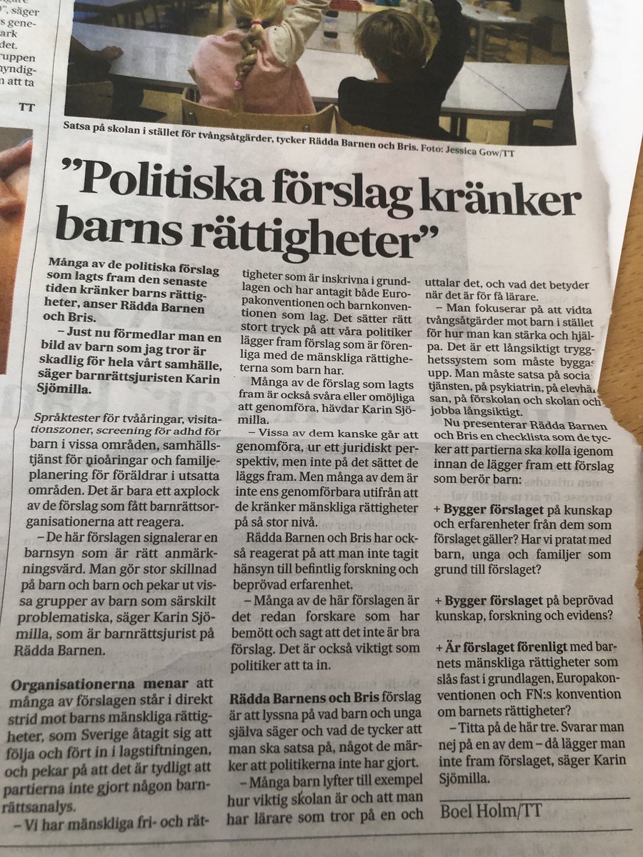 RundqvistSimon's tweet photo. Mycket bra debattinlägg av ⁦@BRISpress⁩ och  ⁦@raddabarnen⁩ ! Riskabelt när ogenomtänkta utspel om barn slängs fram i en allt mer desperat valrörelse! https://t.co/fkhtmcmLx1