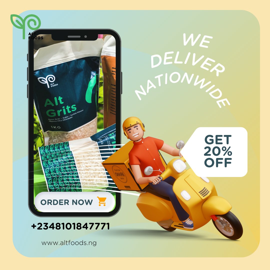 thealtfood's tweet photo. Place an order with us today, we deliver nationwide.
#AltFoods #AltGrits #natural #naturalfood #greattaste #food #foodie #african #nigerianfood #nigeria #nigerianfoodie #naija #nigerianfoodbrand #maize #tgifridays #cornstarch #foodforthought https://t.co/Wu1ZUPPjNn