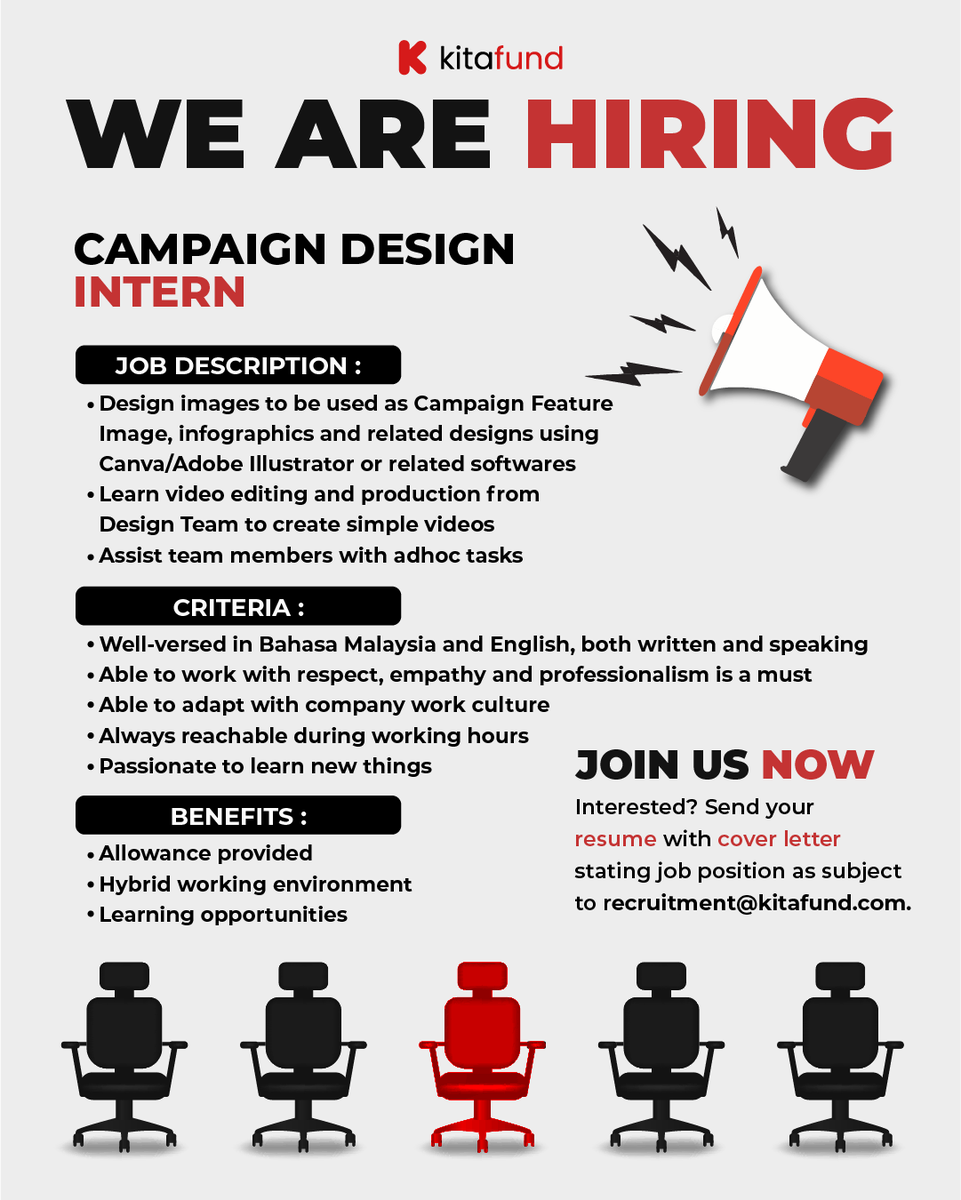 kitafundMY's tweet photo. Kitafund is #hiring!
These are 3 vacancies for you to fill in!
Ticked all criteria?
Come, join us!
#internship #intern #latihanindustri #campaignoutreach #officer #jawatankosong #vacancy #joinus https://t.co/o5cArphR7q