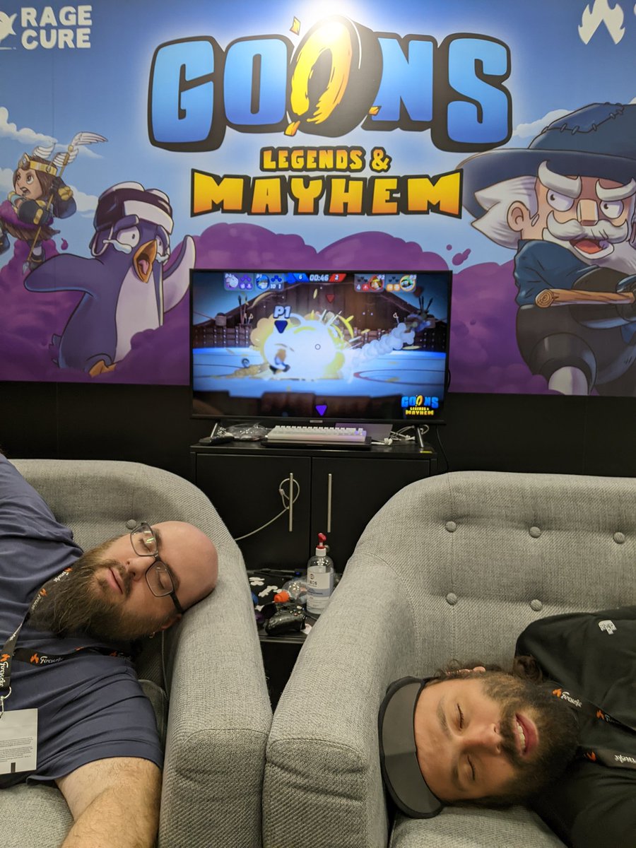 RagecureGames's tweet photo. Aaaand we're done! #Gamescom was an amazing opportunity to meet a lot of gamers, convert some of them into fans and get everyone hyped for the game's release in 2023. Thanks again for the awesome week ! Now we'll get come sleep if you don't mind. 😴 #goonslegends #firestoke https://t.co/rlUg0VhBUo