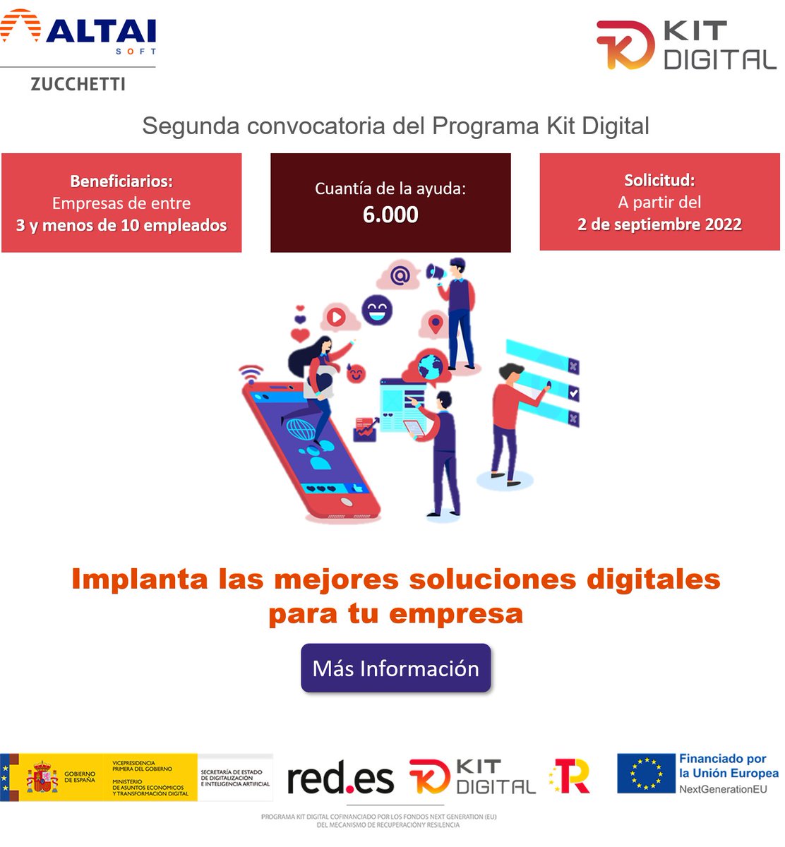 ALTAI_Software's tweet photo. 📢Nueva convocatoria de ayudas para digitalizar tu empresa 
🗓️A partir de este 𝘃𝗶𝗲𝗿𝗻𝗲𝘀 𝟮 𝗱𝗲 𝘀𝗲𝗽𝘁𝗶𝗲𝗺𝗯𝗿𝗲 para empresas entre 𝟯 𝘆 𝗺𝗲𝗻𝗼𝘀 𝗱𝗲 𝟭𝟬 𝘁𝗿𝗮𝗯𝗮𝗷𝗮𝗱𝗼𝗿𝗲𝘀.
#kitdigital #digitalización #erp #software 
https://t.co/8mT0KXzXr2 https://t.co/Qvucfn9Ufv