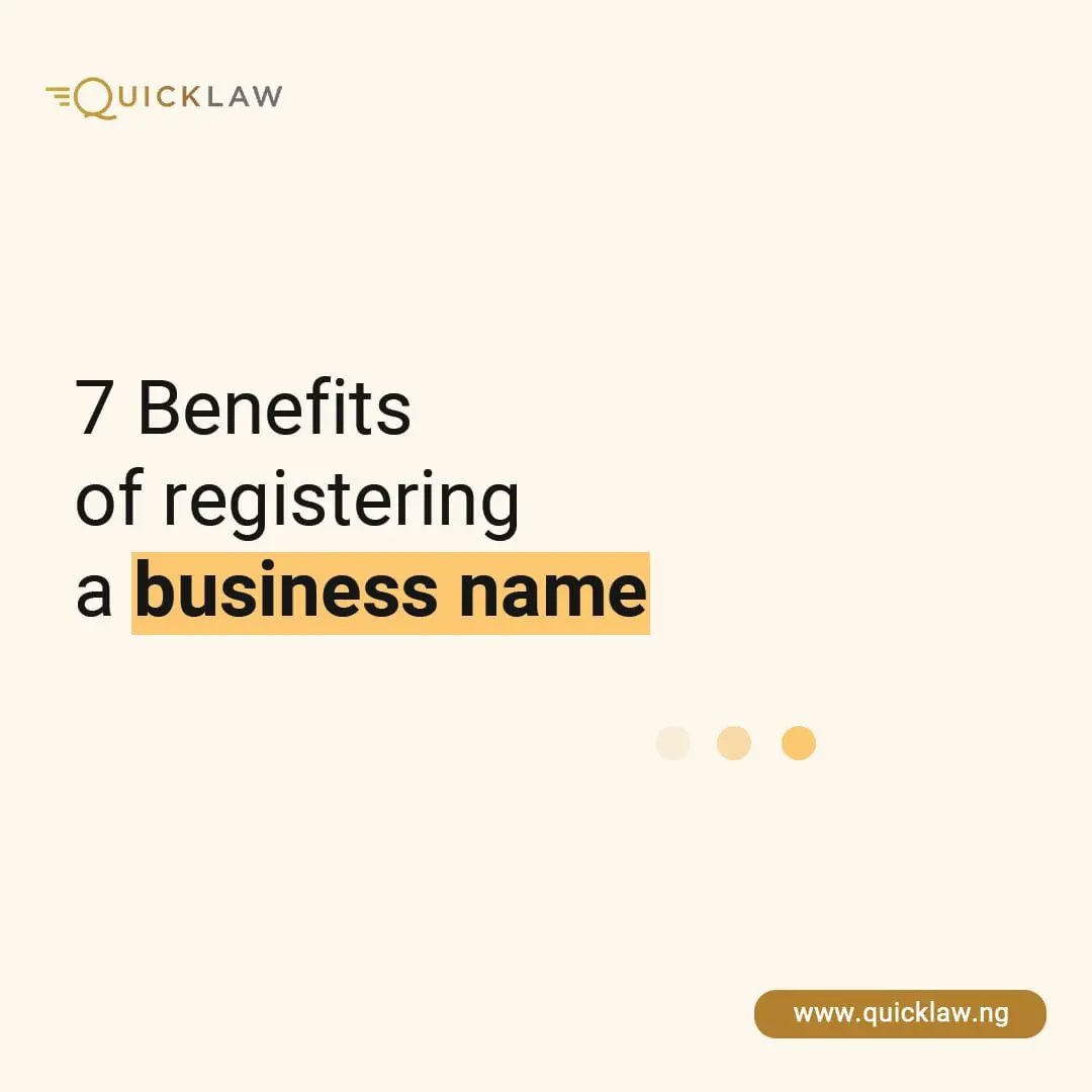 quicklaw_ng's tweet photo. Thinking of registering a business name?
Here are the benefits it offers to small business owners.
Log on to https://t.co/LnUKeUyZAA to get started on your registration process.
We bring you quick and easy access to legal services.
#quicklaw #legaltech #businessname #cac https://t.co/beJvyx11eK