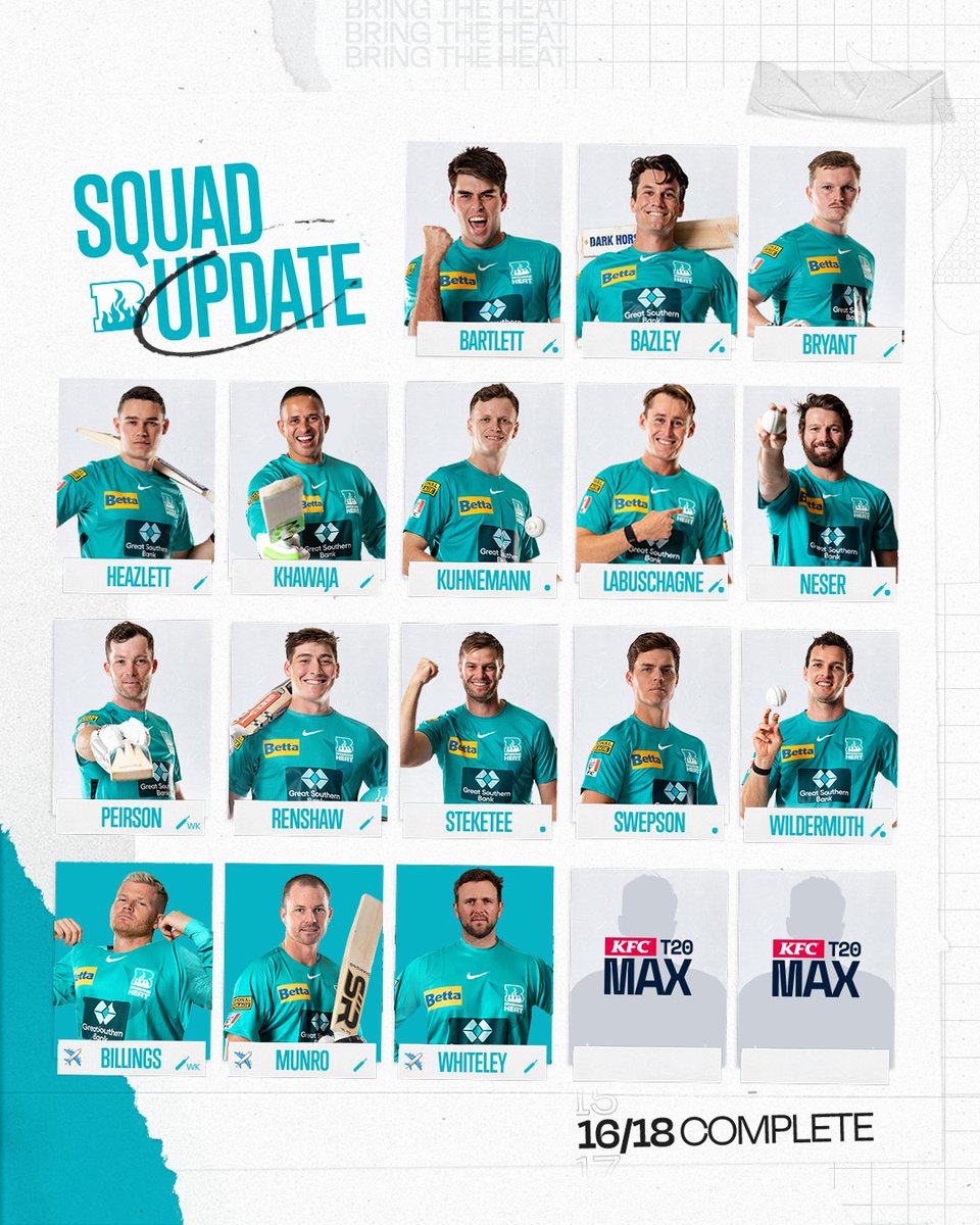 HeatBBL's tweet photo. Our #BBL12 Squad is looking S H M I C K 🫦

☑️Marnus &amp; Renners 
☑️Internationals
⏹️T20 Max Talent 
🔜Summer

#BringTheHEAT https://t.co/Yv5YZ2xMU3