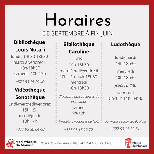 MairieMonaco's tweet photo. La Bibliothèque princesse Caroline et la Ludothèque réouvrent aujourd'hui ! 🤩
📌 Attention, nouveaux horaires !
https://t.co/1aJ1b1qt9a
#mediathequedemonaco #bibliotheque #ludotheque #videotheque #sonotheque #mairiedemonaco https://t.co/ev6erWYRvA