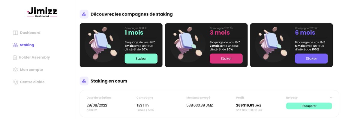 _jimizz's tweet image. The dashboard is ready and it looks 🔥🔥🔥

You'll be able to watch the price of $JMZ, your wallet and your invests, stake, vote, see the latests blog posts and much more!

⏱️⏱️⏱️ 09/29/22⏱️⏱️⏱️

#GrabTheBullByTheBalls