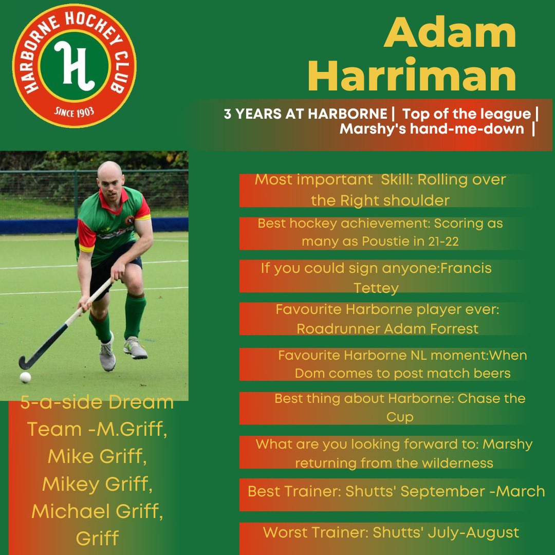 HarborneHC's tweet photo. Today we profile Yorkshire’s finest. He’s an optimist who likes to keep things positive at training and post match. It’s @adamharriman113 #HHCM1 #bleedgreen https://t.co/kEvAmmku1i