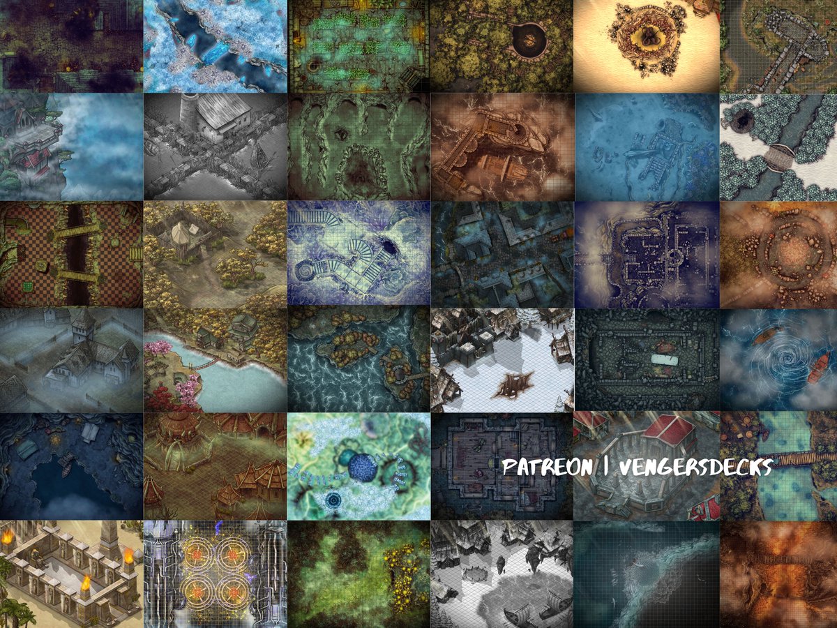 vengersdecks's tweet photo. You can access over 200 detailed battlemaps right now for your game in the #VengersRealm Map Vault. Gridded, non-gridded, animated, and if you don't find what you need, I'll make one for you as a patron!
https://t.co/zZ94EIzC7g
#dungeonmaster #dnd #ttrpg #dungeonsanddragons https://t.co/2lEDs6Qqbw