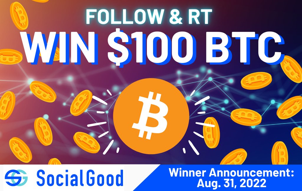 💥 Win $100 in $BTC 💥
1⃣Follow &amp; 2⃣RT this for a chance to win $100 worth of #Bitcoin for our 57th RT/Share #Giveaway!
Will you win a nice bag of Bitcoin in your wallet this week?💰
We'll tag the lucky winner on Aug. 31.

Shop-to-Earn with SocialGood!
📲socialgood.inc/?id=mwPN7i