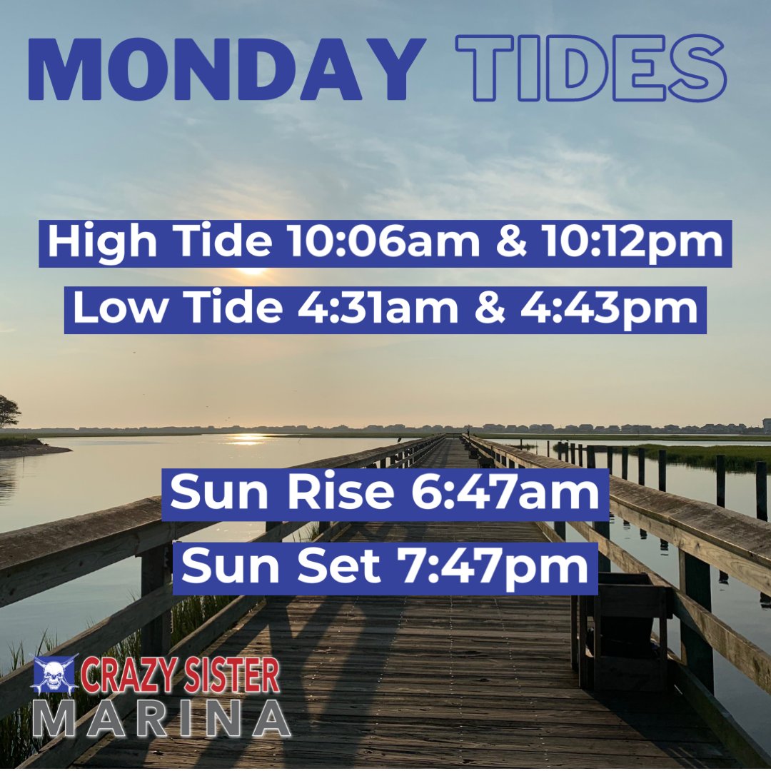 crazysisterSC's tweet photo. Here are your tides for 8/29/22!
#CrazySisterMarina #MurrellsInlet #DiscoverSC #TideChart https://t.co/jL1DAJlQEn