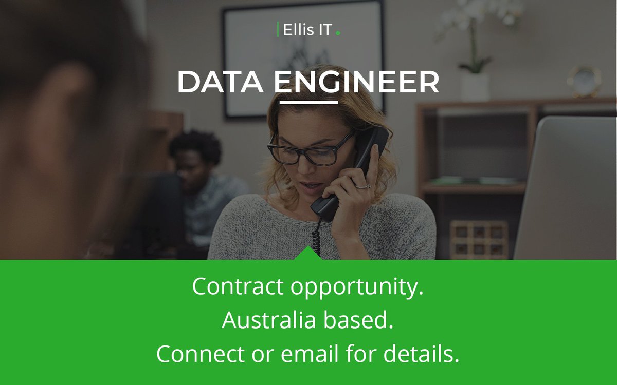 ERG_IT's tweet photo. CONTRACT OPPORTUNITY: Data Engineer
RATE: $AUD1186 per day
Location: #Australia #Sydney

For details, please contact Paul Buckell on Paul.Buckell@ellisrecruitment.com
 
#EllisIT #TechJobs #Data #Design #ETLDeveloper #Developer #Implementaiton #Cloud https://t.co/2Fj4lhIuIL
