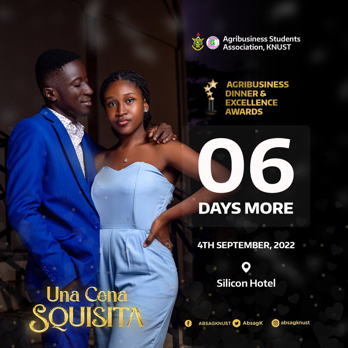 AbsagK's tweet photo. The Agribusiness Dinner and Excellence Awards is in 6 days.

Do you have a date as at now ?
Have you bought tickets yet?
Single,Couple,Table of 4 or Table of 6?
What are you waiting for ….?🥂

Grab your tickets now!!
Early bird discount till Wednesday.
#UnaCenaSquisita https://t.co/0p1A7xEAHT