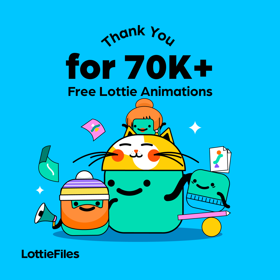 The strength of our library comes from the support of our community. 

We're truly humbled to reached 70K free public animations &amp; we have all of you creatives to thank for it 🫶

Here's to spreading the love of motion. Explore it all 👉 lottiefiles.com/featured 

#lottiecommunity