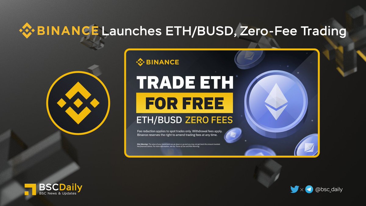 bsc_daily's tweet photo. All users will enjoy $0 maker and taker fees for the #ETH/#BUSD spot trading pair on #Binance exchange until 25th Sep, 2022.

This pair is excluded from $BNB fee discounts, fee rebates or any other form of fee adjustments/promotions.

 🚀Sign up/log in at: https://t.co/ByDe28KAVK https://t.co/anvzZK3OZY