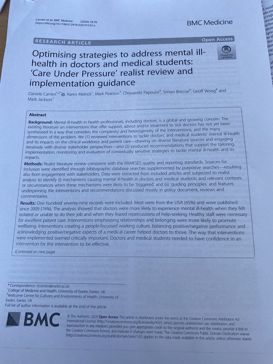 Excellent paper to demonstrate rigorous realist review, complete with stakeholder specific recommendations for optimal strategies for doctor and medical student mental-health. #AMEE2022