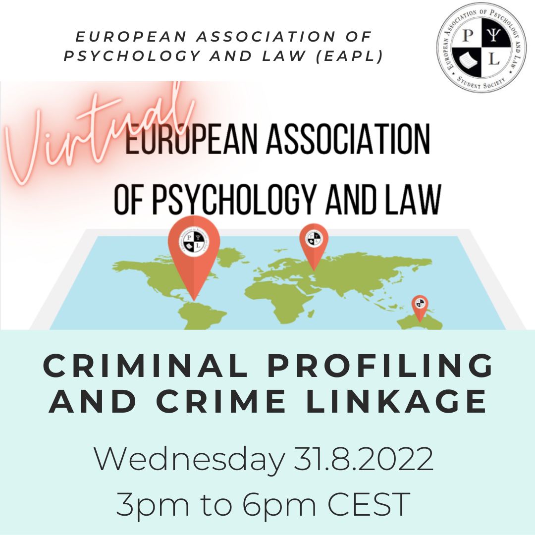 Join us this Wednesday for the #EAPLevents2022: Criminal Profiling and Crime Linkage Event. Find the zoom link and the event booklet here bit.ly/3oqcAu3 WE LOOK FORWARD TO A FANTASTIC AFTERNOON OF RESEARCH!