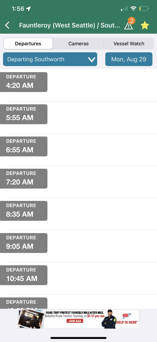 DoctorSheila's tweet photo. @wsferries @wsdot A little help? The WSF website and the app have different sailing times on the Southworth/Faunterloy route. Which one is right? Is there a 9:55am or 10:45am Southworth departure? https://t.co/AjKyI2BGia